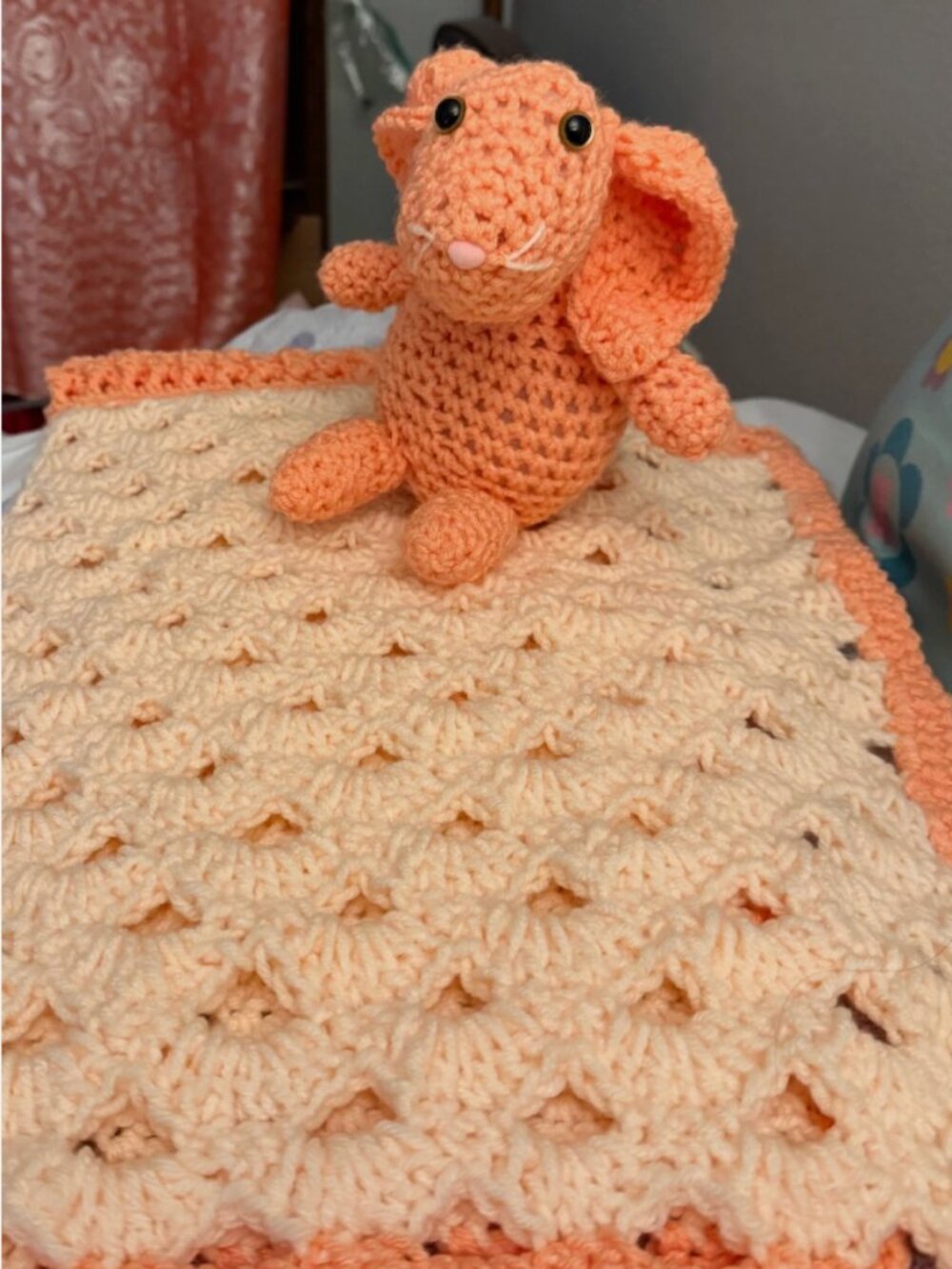 Crochet Baby Blanket & stuffed animal Set–Handmade Newborn Gift, cozy present